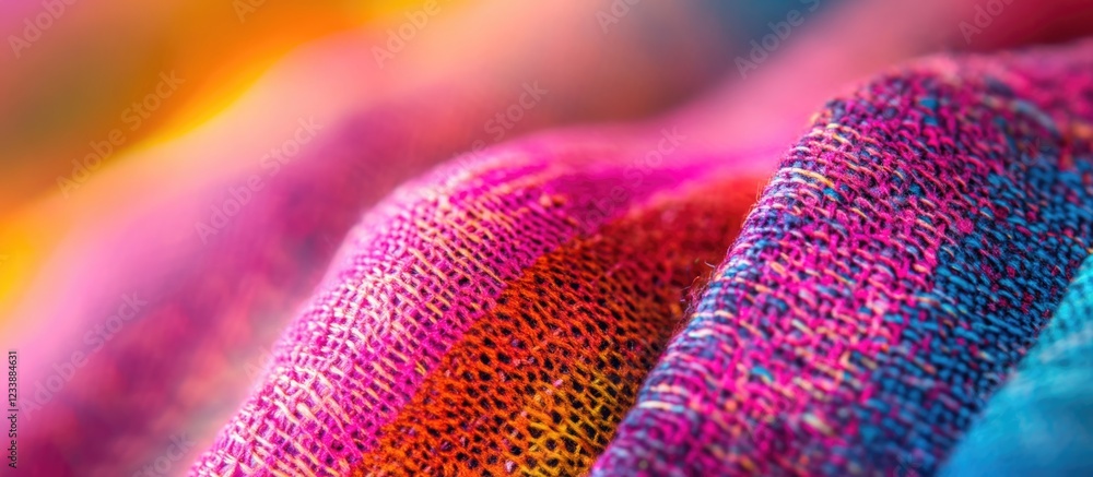 Poster colorful textile fabric with soft texture and blurred backdrop creating a vibrant and artistic appea