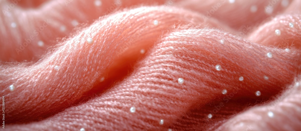 Poster textured close-up of soft pink fabric with sparkles and copy space for design applications