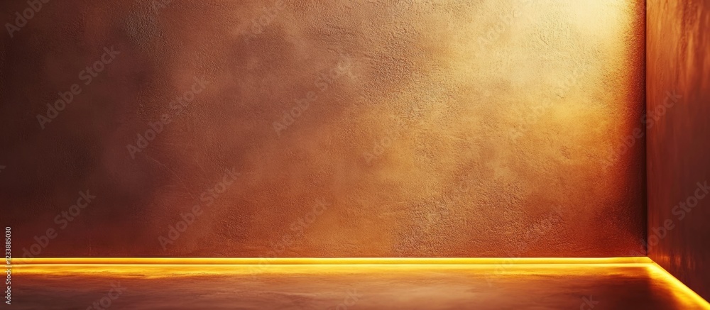 Poster empty textured wall and floor with warm lighting and copy space for text or graphics