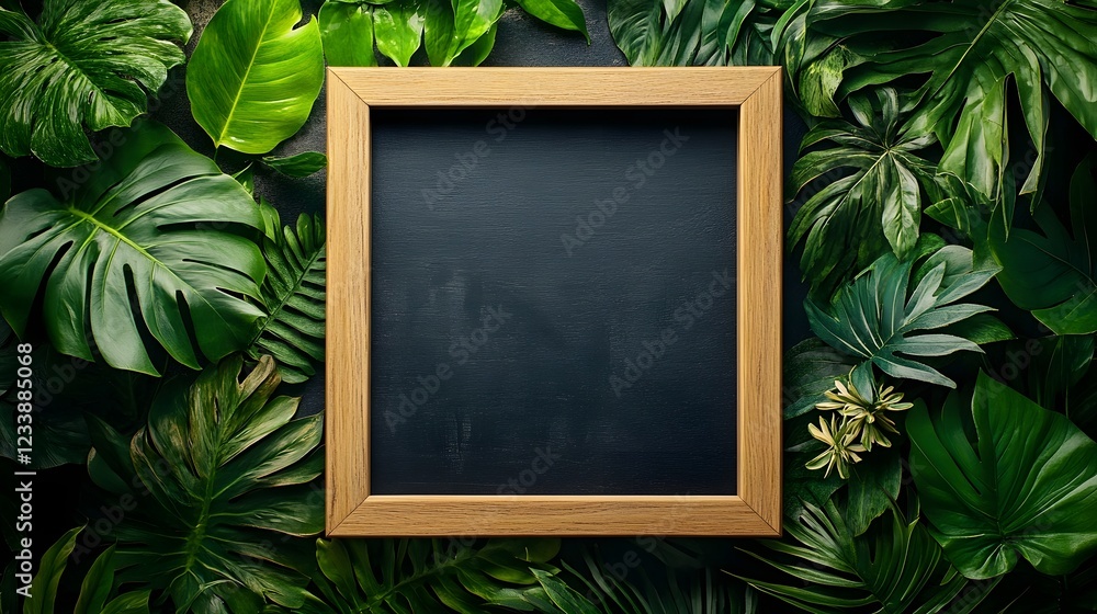 Aufkleber Lush tropical foliage fills the frame creating a natural and serene backdrop for a customizable blackboard or chalkboard  This versatile image can be used for a variety of purposes