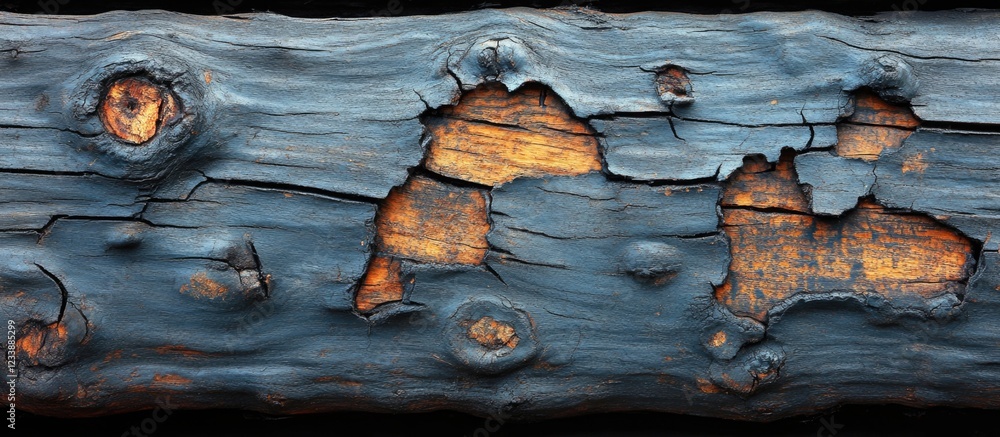 Poster textured burnt wood surface with cracks and charred patterns