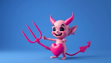 Obraz premium Playful Pink Devil: A Cute 3D Render with Heart and Pitchfork