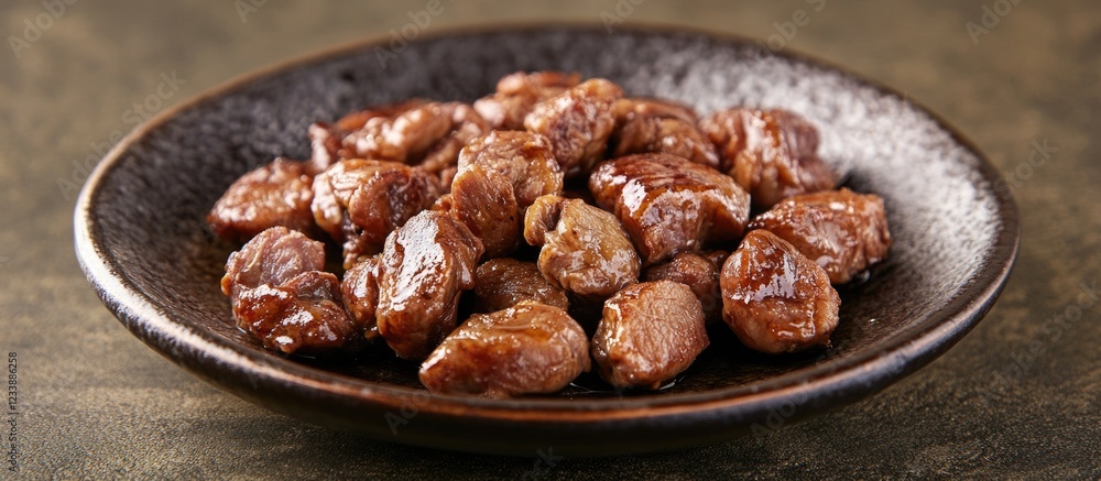 Poster plate of roasted brown nuts on a textured surface with copy space for text.