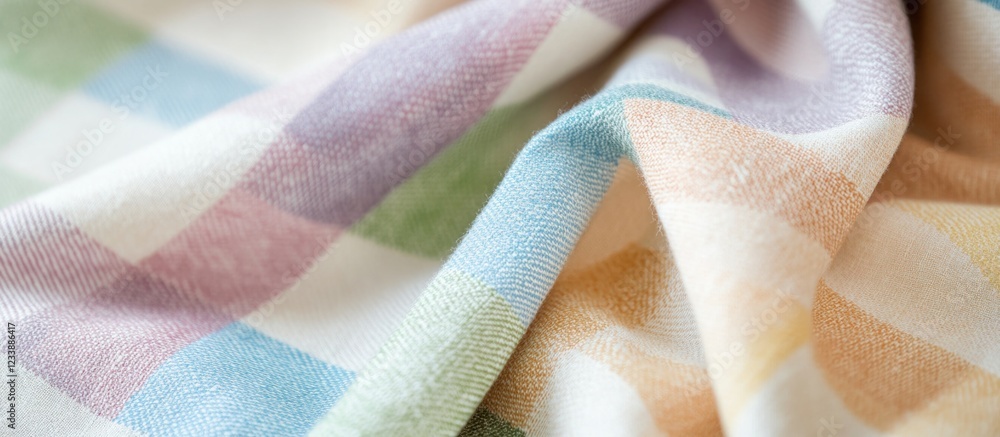 Poster colored checkered fabric texture background with soft folds and gentle hues. copy space