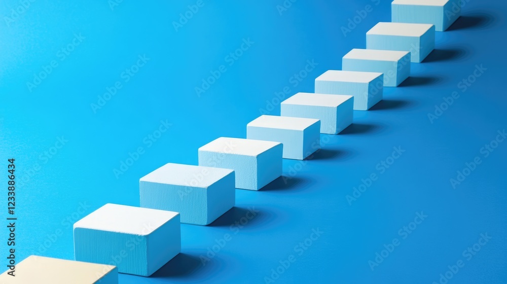 Poster row of white rectangular blocks on blue background with diagonal arrangement