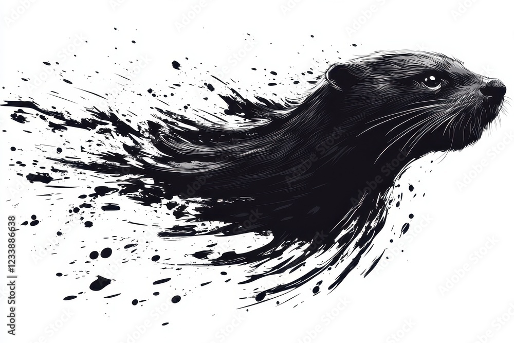 Poster a stylized illustration of an otter in motion, created with dynamic splashes.
