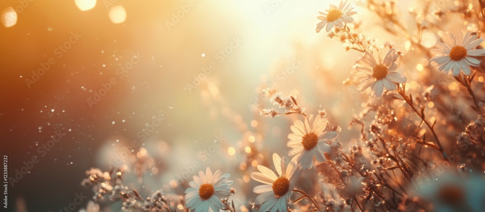 Poster sunlit wildflower field with daisies and soft bokeh background creating a dreamy atmosphere copy spa