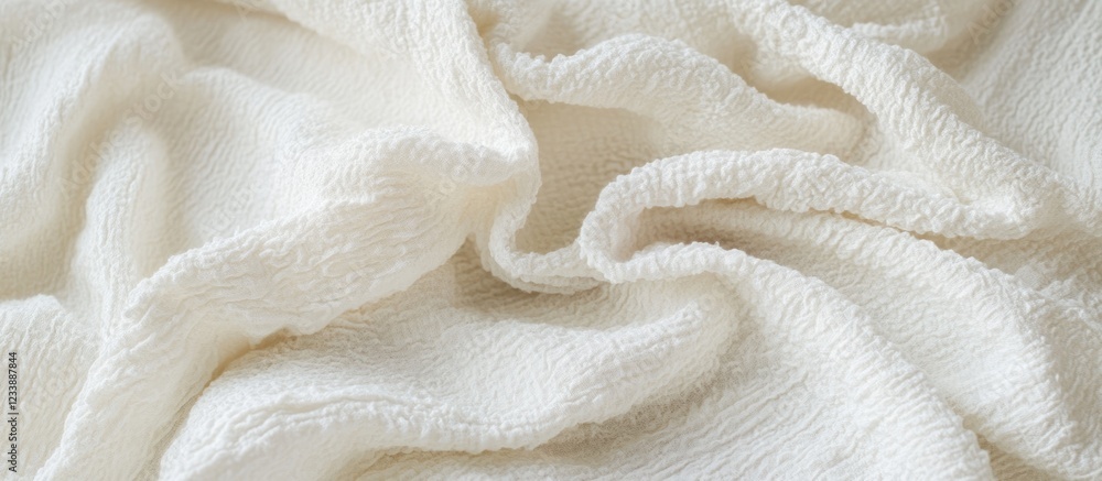 Poster soft white textured fabric with flowing folds and ripples, ideal for background or textile design. c