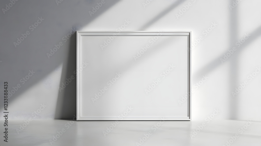 Fototapete minimalist empty picture frame mockup on plain gray concrete wall background with natural soft shado