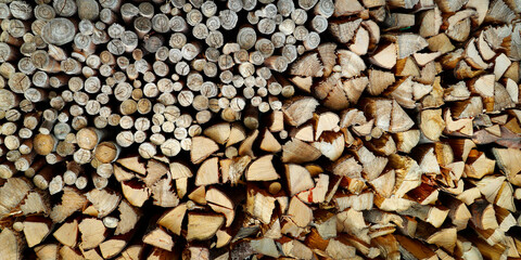 stacking of wood logs, to burn during  winter 