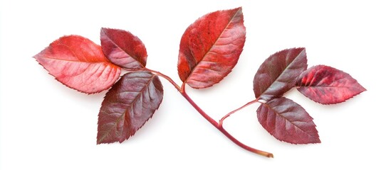 Fototapeta premium Red autumn leaves isolated on white background with natural details and textures for botanical themes Copy Space
