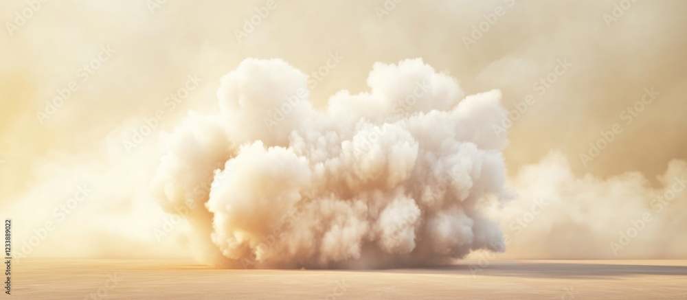 Poster fluffy white clouds against a soft beige sky with copy space for text placement