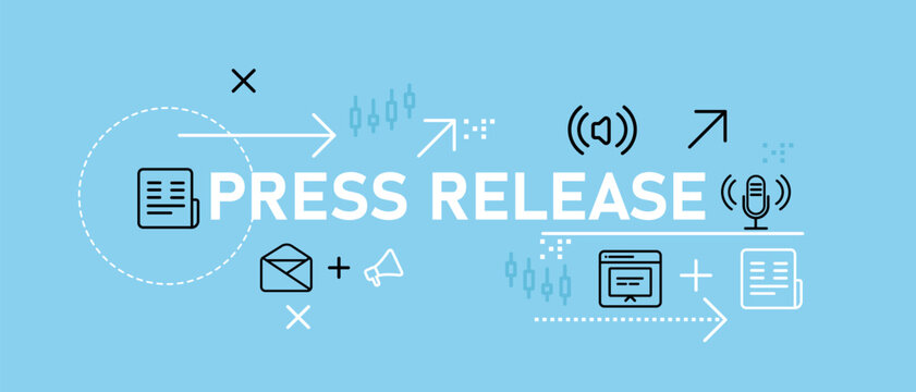 Press Release conceptual communication update newspaper information announcement social media reportage publish business society design icon outline set collection