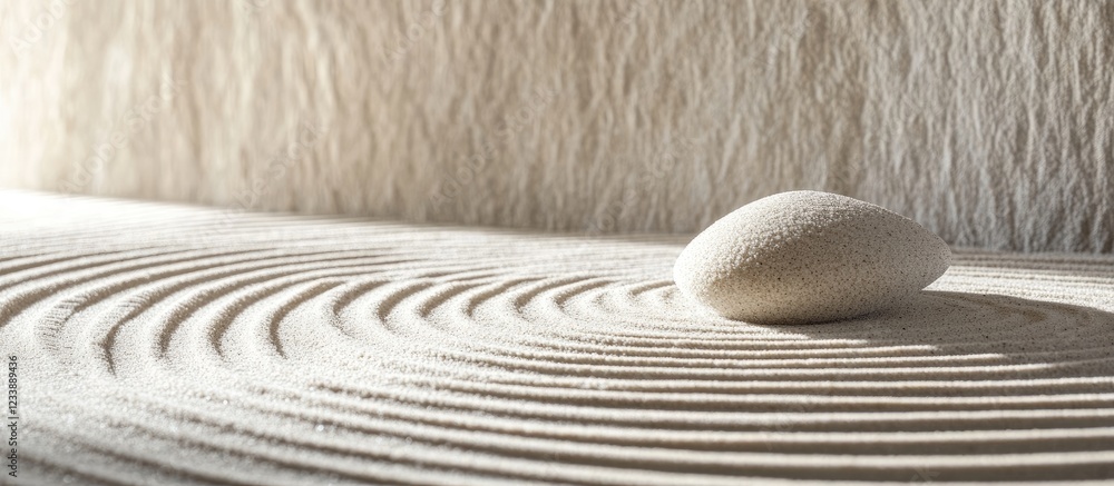 Poster tranquil zen sand garden with raked patterns and minimalist stone element for serenity and reflectio