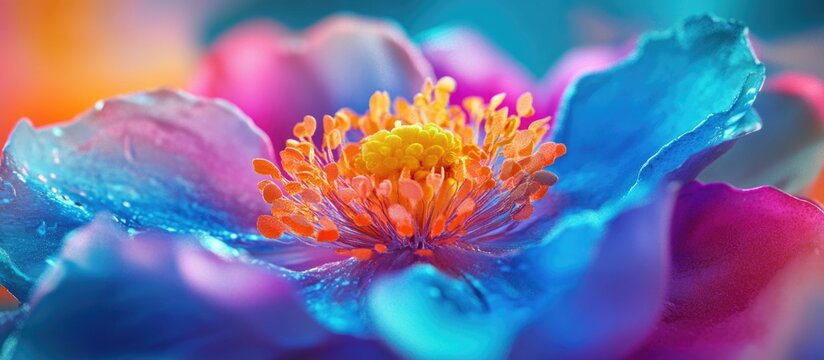 Macro shot of vibrant multicolored flower with details in petals and stamen Copy Space