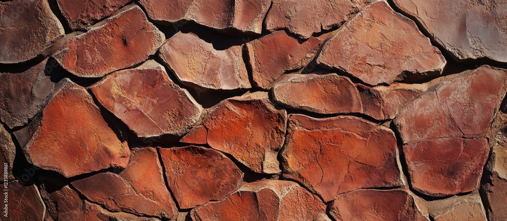 Poster textured wall of brown stone slabs with irregular shapes and natural patterns suitable for backgroun