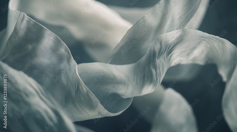 Poster abstract flowing white fabric softly swirling against a dark background creating light and shadow