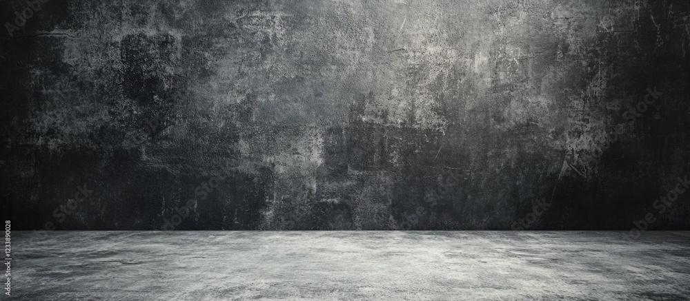 Poster textured dark concrete wall with empty floor space for design use copy space