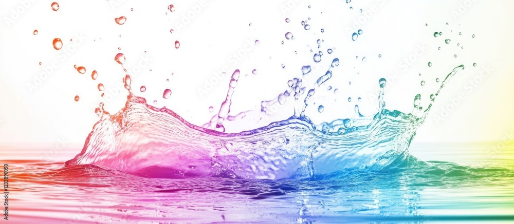Poster colorful water splash with droplets and ripples on a gradient background ideal for abstract designs 