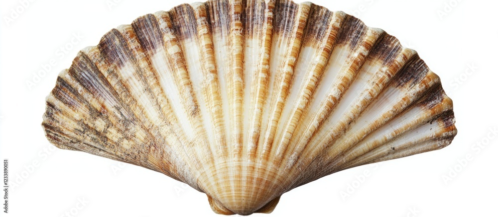 Poster scallop shell isolated on white background with detailed texture and natural colors suitable for var
