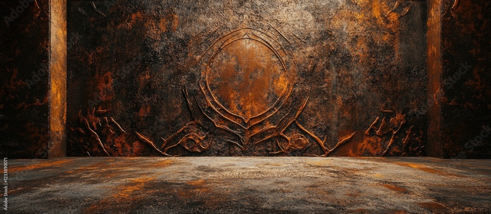 Poster textured ancient wall with intricate carvings and weathered stone floor in a dimly lit environment c