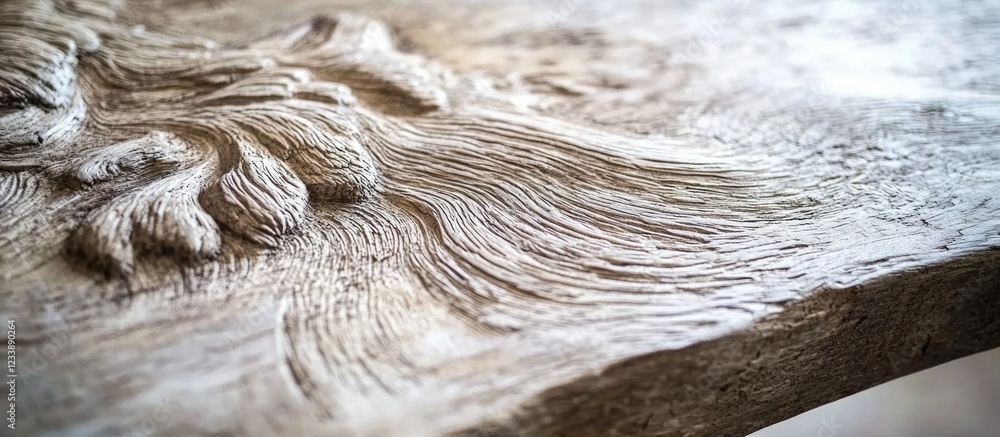 Aufkleber detailed close-up of intricately carved wooden surface with textured patterns and copy space for tex