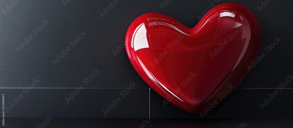 Aufkleber red heart shape on a dark background with smooth surface andcopy space for text placement