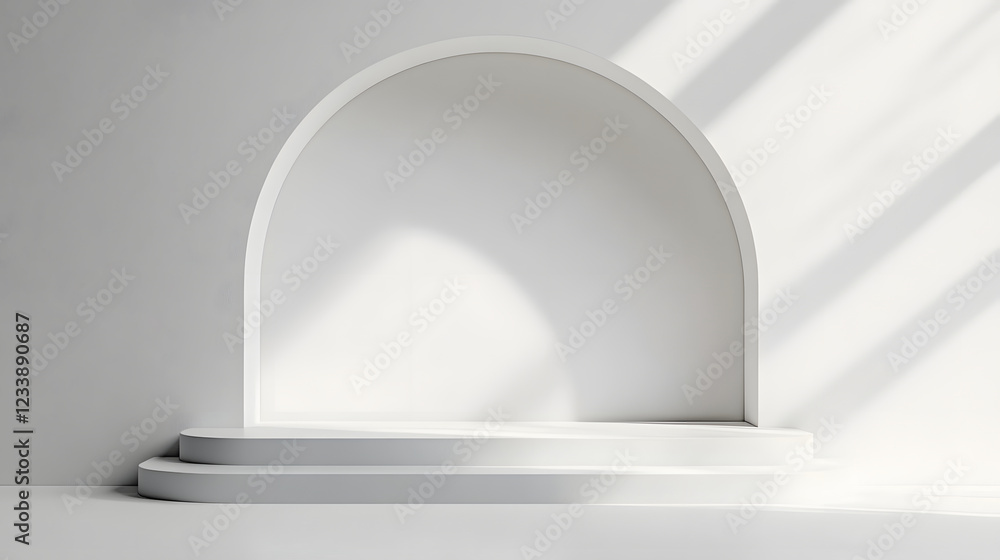 Leinwandbilder minimalistic white geometric pedestal or platform display setup in a modern clean interior studio ba