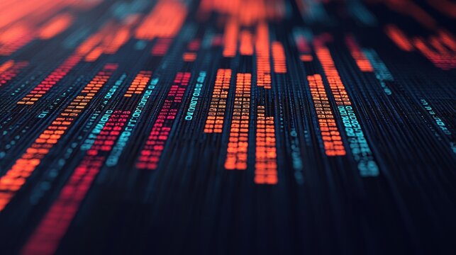 Colorful binary code streaming on dark background