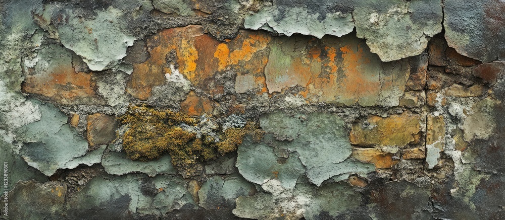 Aufkleber peeling paint texture on a weathered surface showcasing layers of rust and decay with copy space for