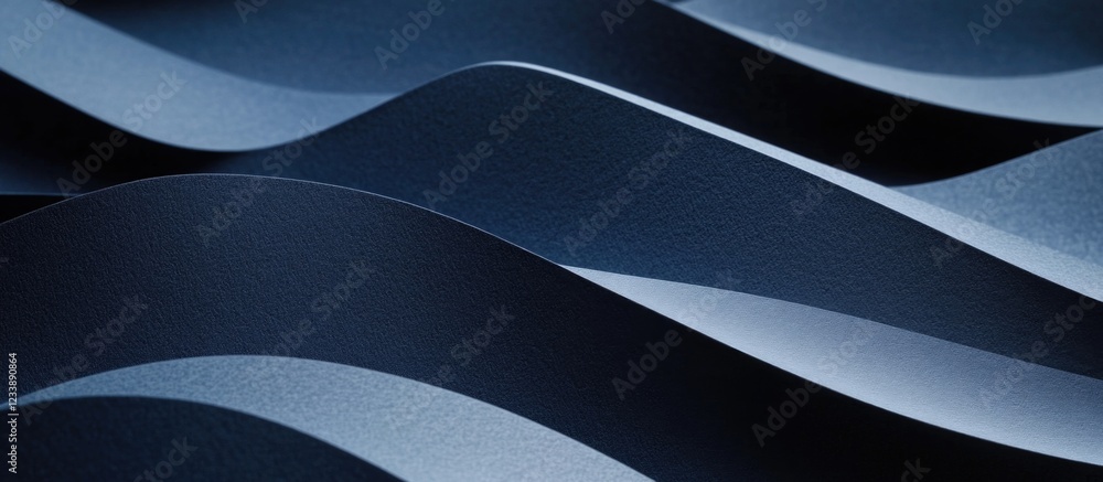 Poster abstract dark blue undulating paper waves texture with contrast lighting and shadows