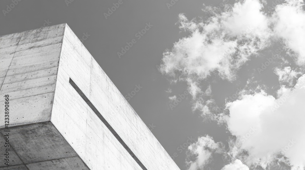 Poster modern architectural structure with concrete facade against blue sky and clouds copy space