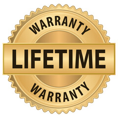 lifetime warranty yellow stamp vector. Gold emblem graphic of logo design for satisfaction of customer on advertising business.