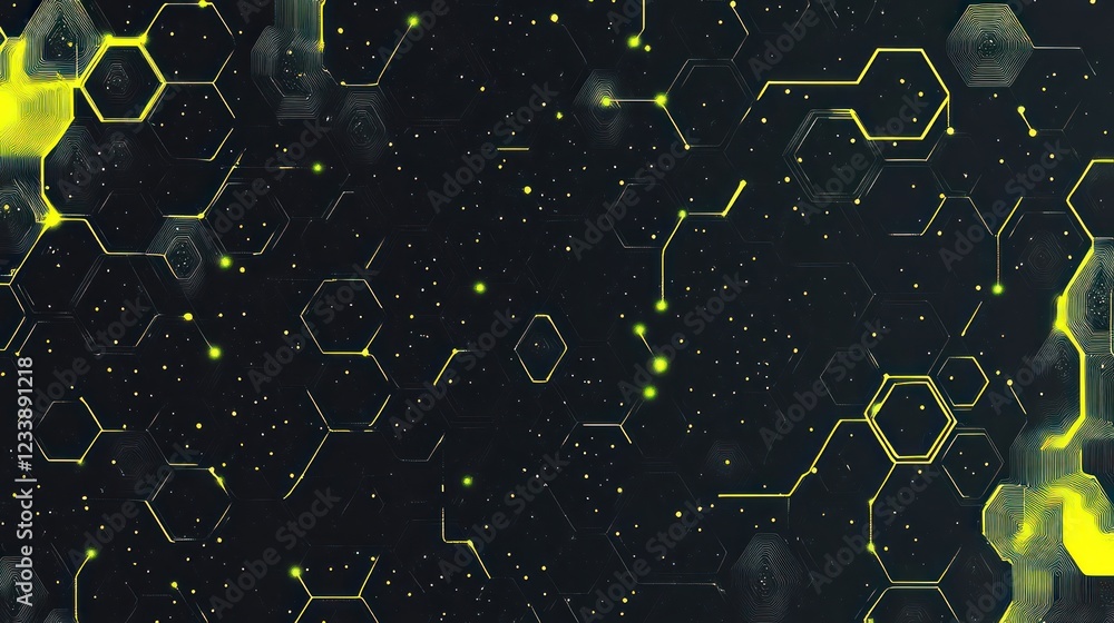 Poster glowing hexagon network, abstract data background, futuristic technology