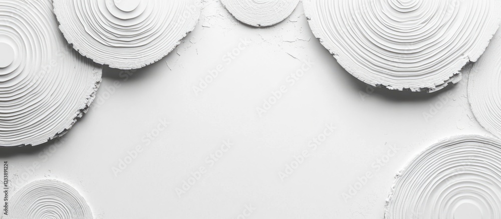 Poster abstract white circular textures with layered paint relief on a neutral background ideal for modern 