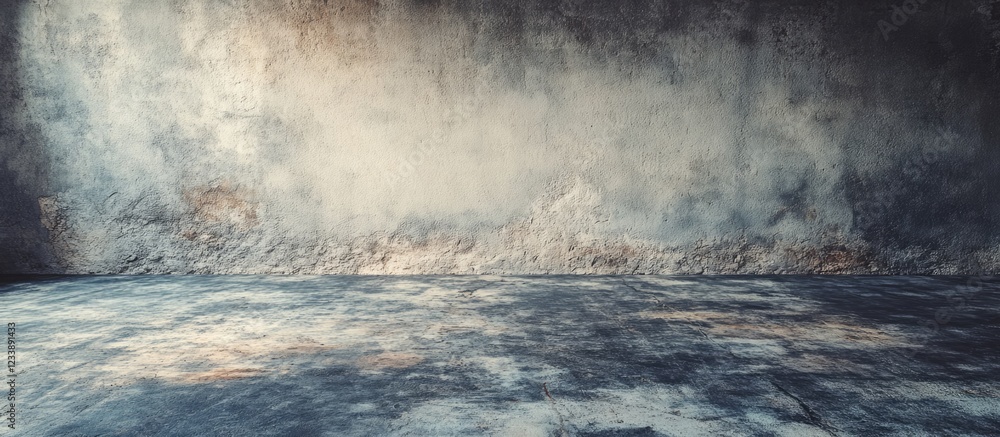 Poster grunge textured wall and floor background with soft natural light and copy space for design elements