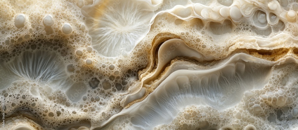 Poster abstract close-up view of a textured surface with wavy lines and bubbles in earthy tones depicting a