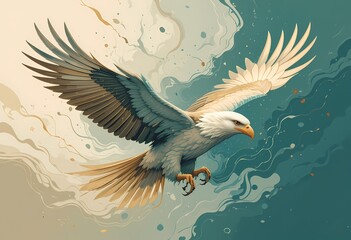 Obraz premium Powerful eagle soaring through abstract clouds.