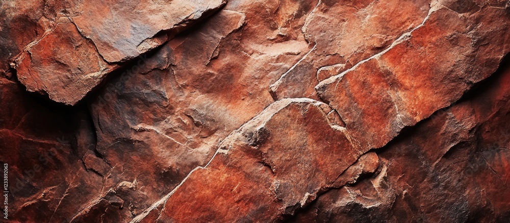 Poster textured pattern of reddish brown rock surface with natural cracks and crevices ideal for background