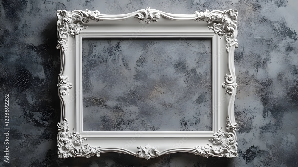 Fototapete ornate vintage style picture frame with intricate carved details and ornaments on a weathered gray s