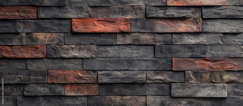 Poster dark multicolored brick wall texture with varied patterns and colors