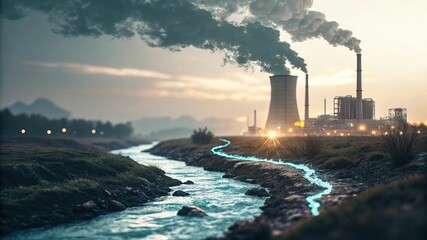 sustainability concept. Carbon efficient technology. Digital  factory waste release
