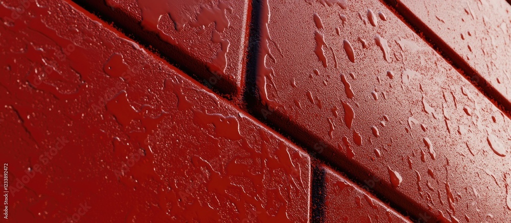 Poster wet red brick wall texture with unique patterns and lines featuring droplets of water creating a glo