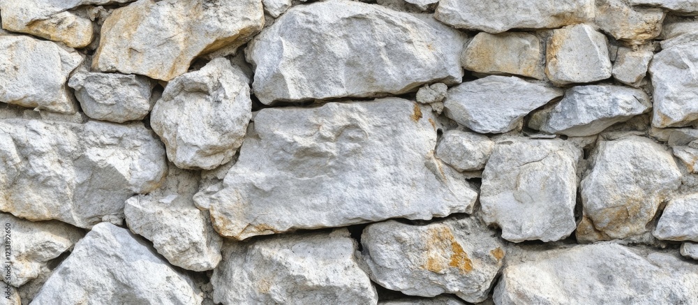 Poster gray stone wall texture background with various sizes of uneven rocks arranged closely, ideal for ar