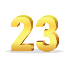3d gold number 23 isolated vector design on white background