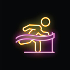 Neon sign of a person crossing the finish line, symbolizing success, achievement, and reaching goals