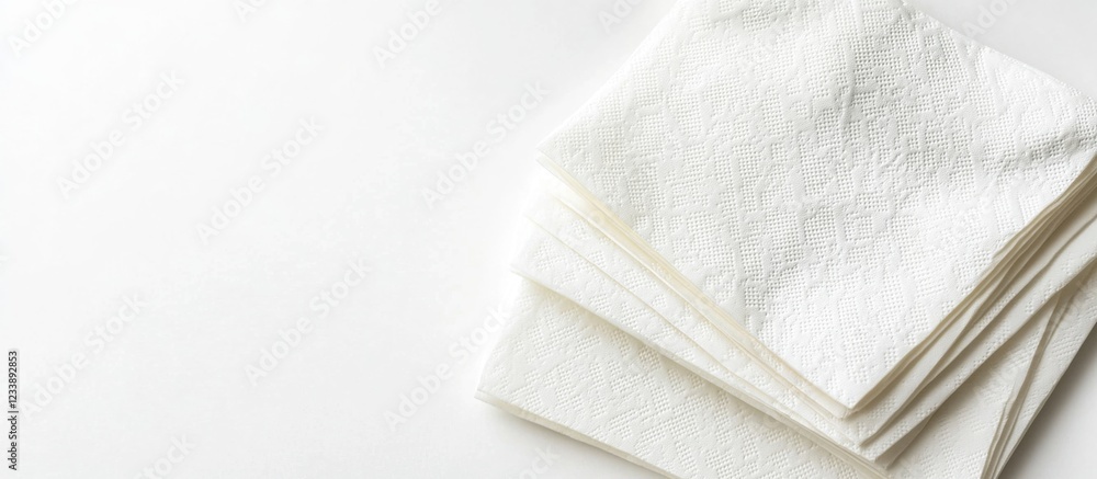 Poster stack of white paper napkins on a white background with copy space