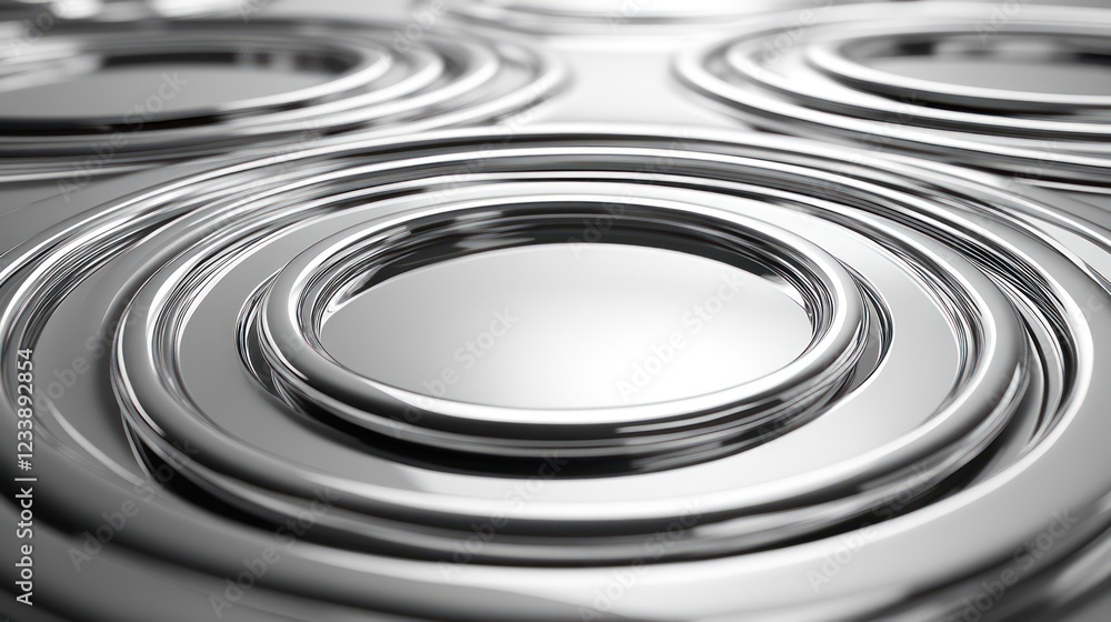 Poster abstract chrome concentric circles: a study in reflective surfaces and metallic textures