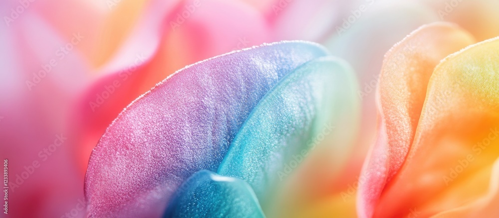 Poster close-up of vibrant multicolored flower petals with soft focus and abstract composition