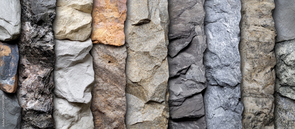 Poster variety of natural stone textures in vertical row with different patterns and colors